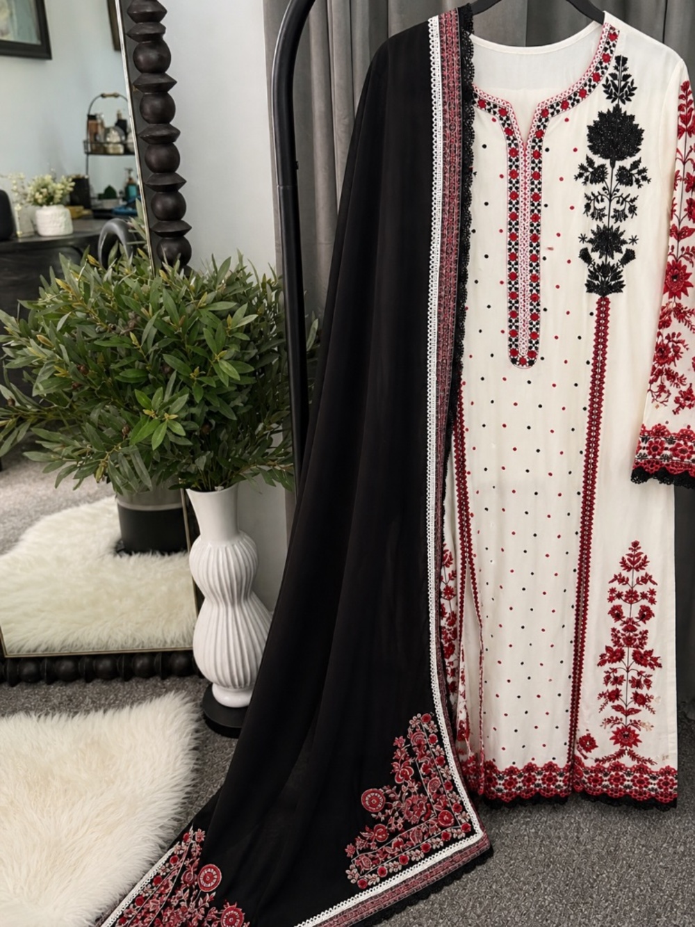 Hussain Rehar 3 Piece Cotton Outfit – Embroidered Designer Wear